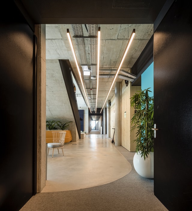 Modern and Industrial looking office hallway for Web Design